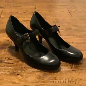 Franco Sarto Black Heels with Silver Buckle